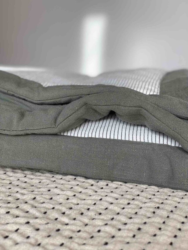 Maison Mallow - Plaid Cléophée Vert Kaki – Couvre-Lit en Lin et Coton