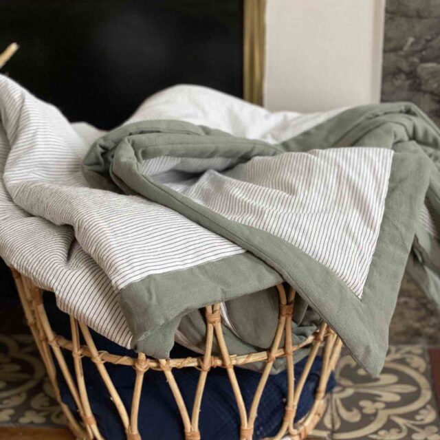 Maison Mallow - Plaid Cléophée Vert Kaki – Couvre-Lit en Lin et Coton