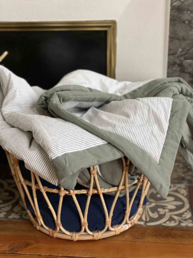 Maison Mallow - Plaid Cléophée Vert Kaki – Couvre-Lit en Lin et Coton