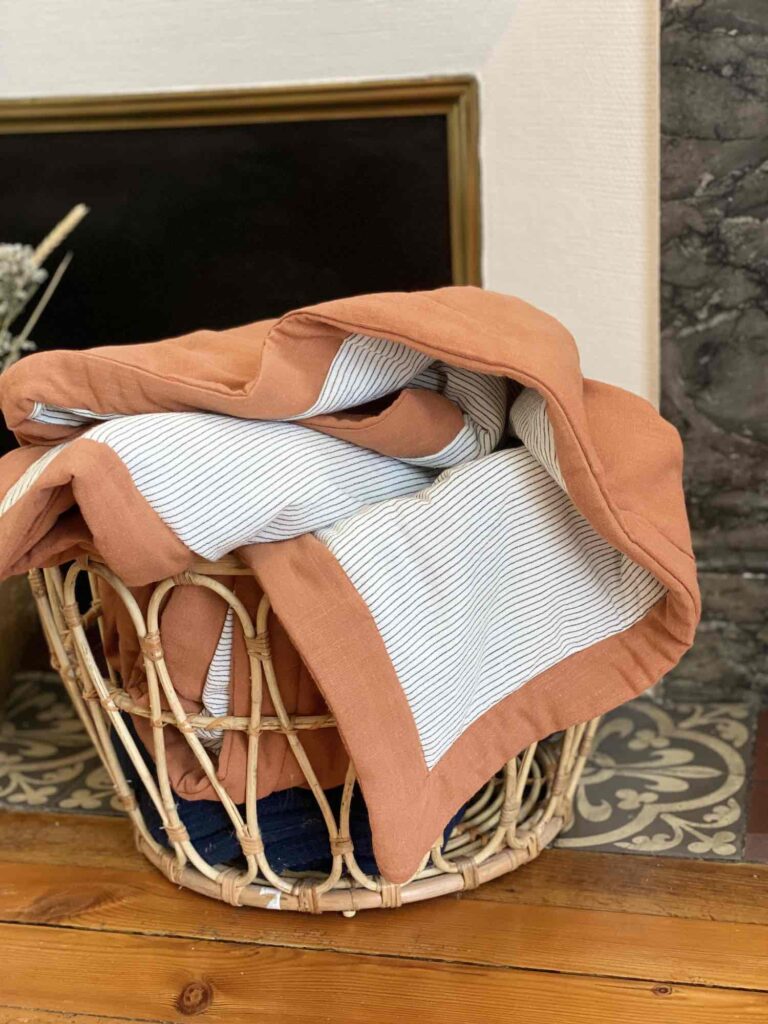 Maison Mallow - Plaid Cléophée Terracotta – Couvre-Lit en Lin et Coton