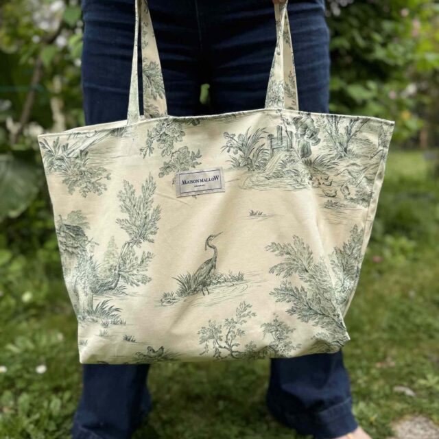 Maison Mallow - Sac Cabas Medium en Toile de Jouy Verte