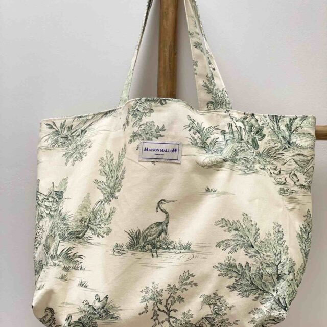 Maison Mallow - Sac Cabas Medium en Toile de Jouy Verte
