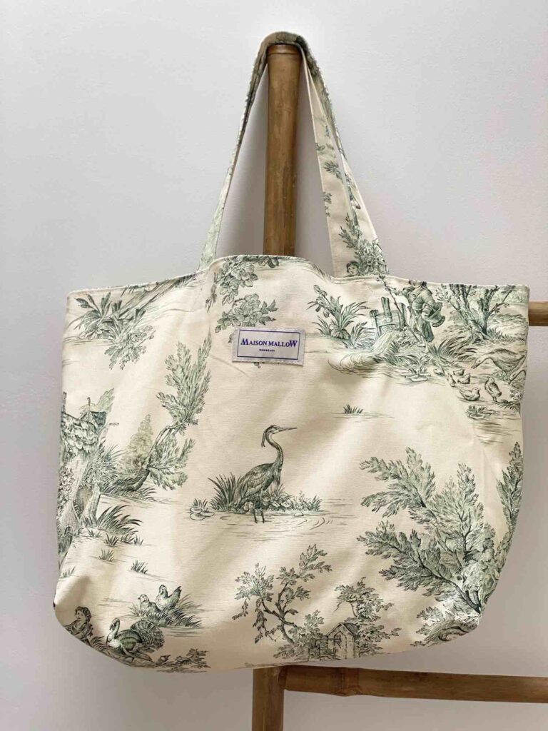 Maison Mallow - Sac Cabas Medium en Toile de Jouy Verte