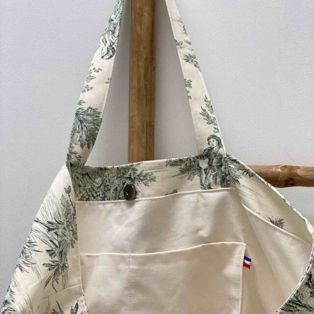 Maison Mallow - Sac Cabas Medium en Toile de Jouy Verte