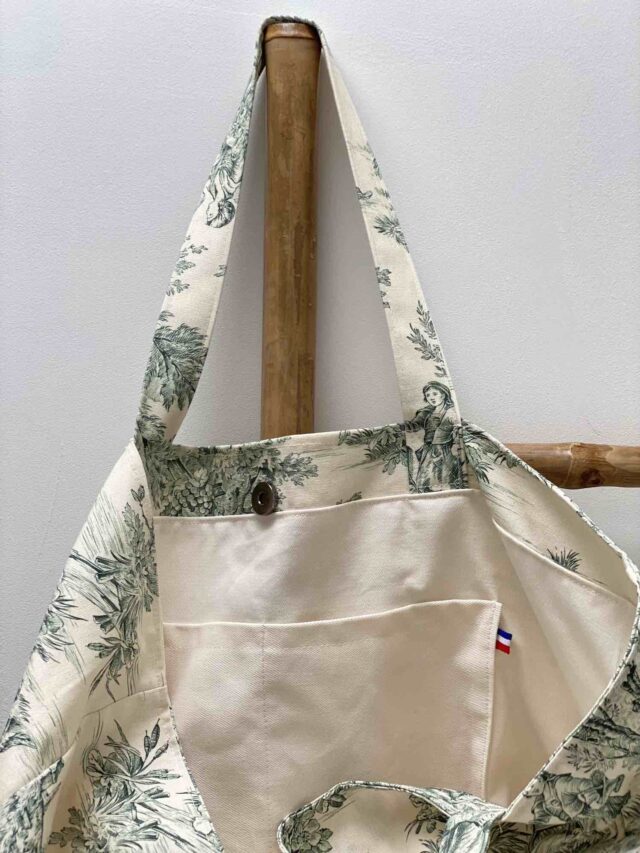 Maison Mallow - Sac Cabas Medium en Toile de Jouy Verte