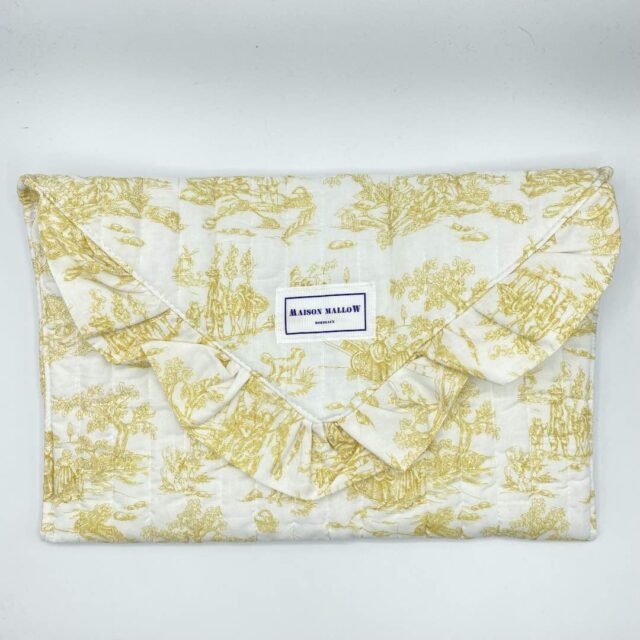 Maison Mallow - Pochette matelassée avec volant - Toile Jouy jaune