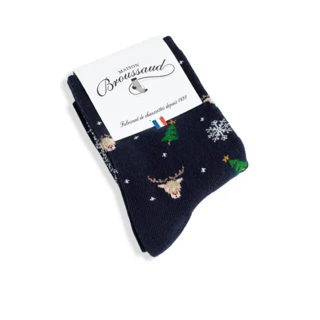 Maison Broussaud - Les Noël – chaussette enfant – coton marine