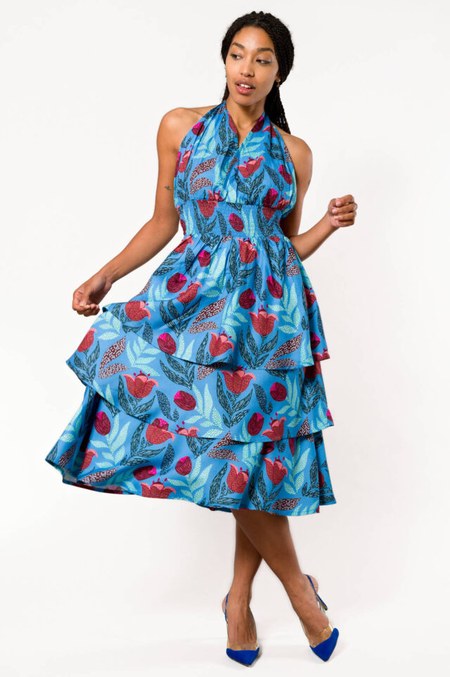 Nevice - Robe bleue à fleurs
