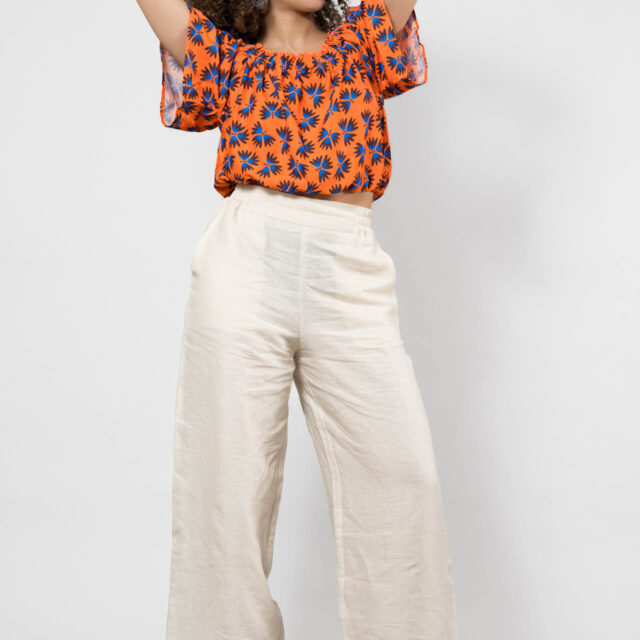 Nevice - Top epaule denude orange fleurie