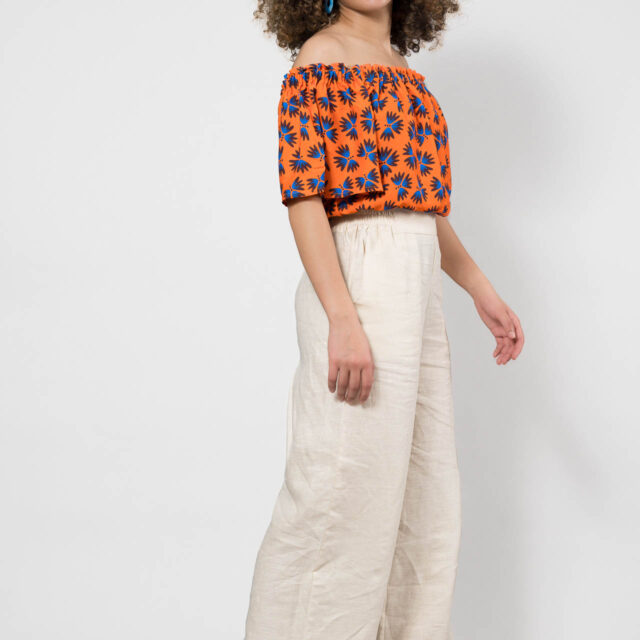 Nevice - Top epaule denude orange fleurie