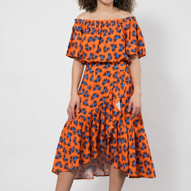 Nevice - Top epaule denude orange fleurie