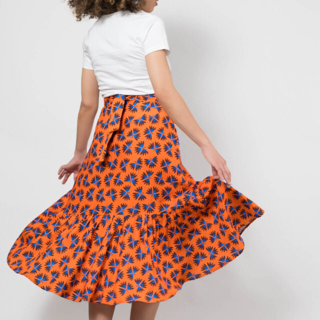 Nevice - Jupe orange fleurie porte feuille a nouer