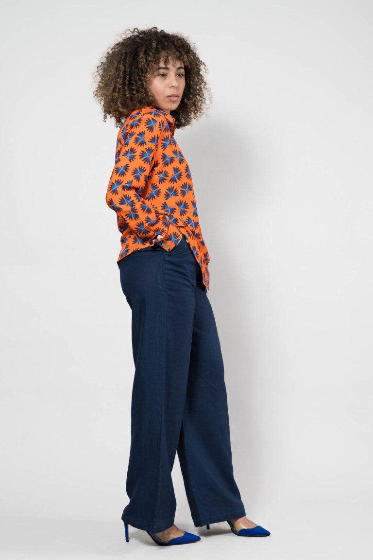 Nevice - Chemise orange fleurie
