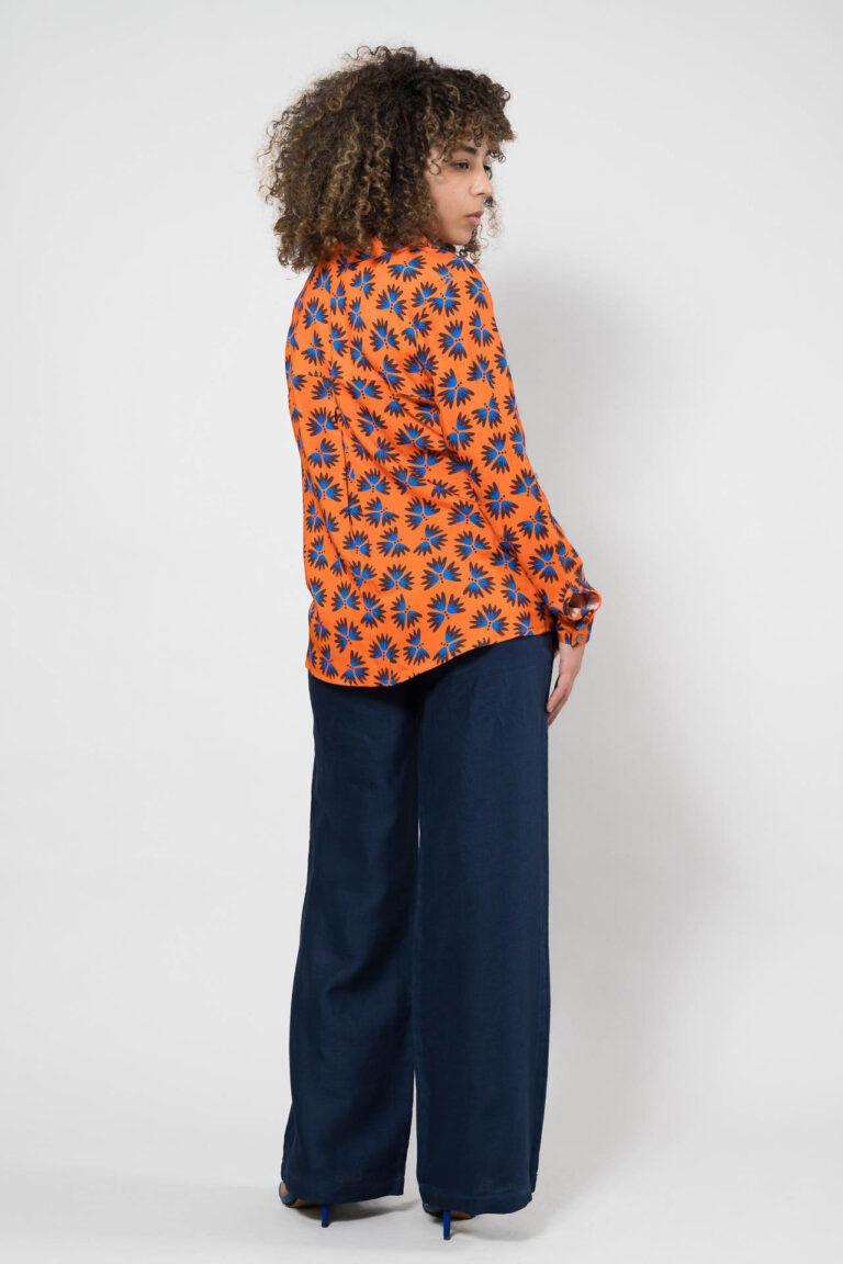 Nevice - Chemise orange fleurie