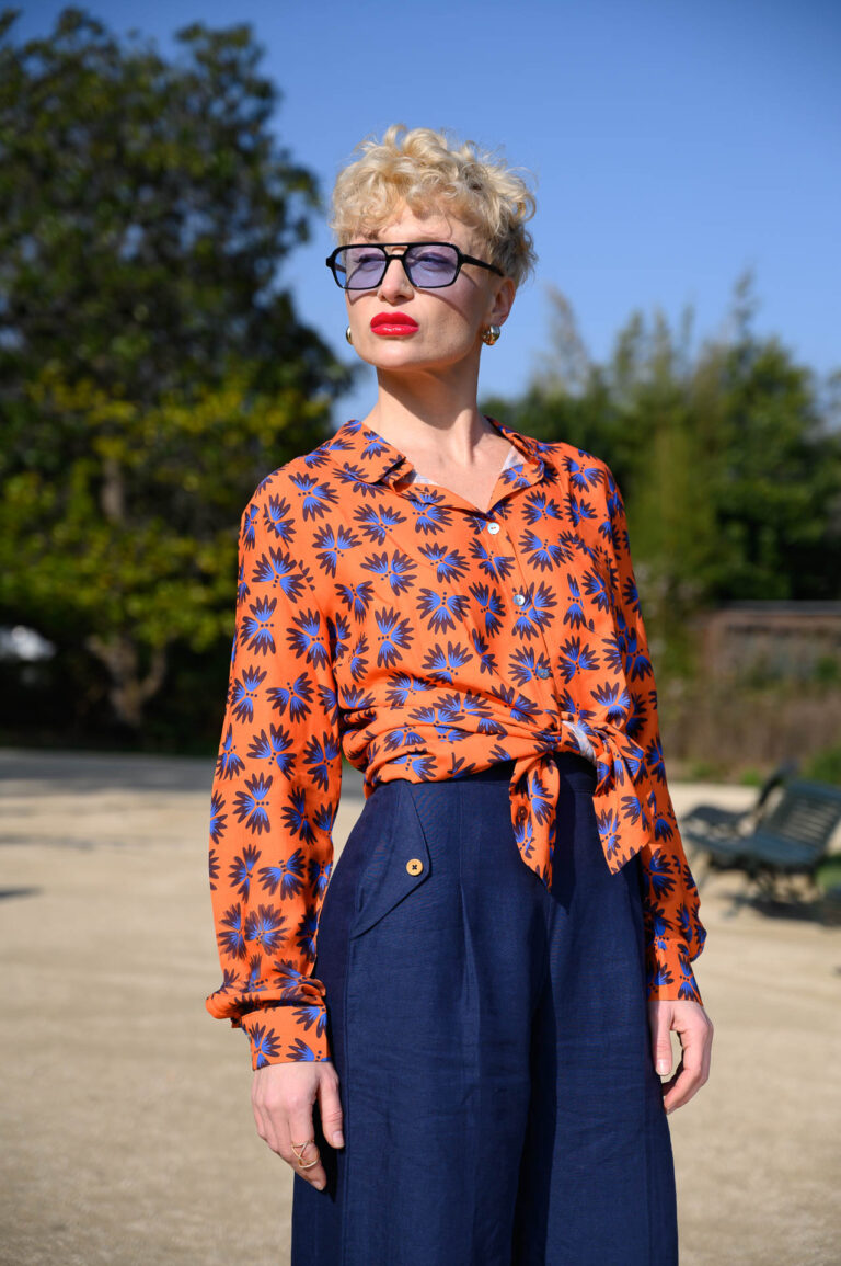 Nevice - Chemise orange fleurie
