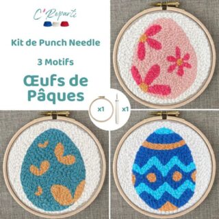 Kit Punch Needle 3 Motifs Oeufs de Pâques par la marque C’Reparti C’Reparti - Kit Punch Needle 3 Motifs Oeufs de Pâques