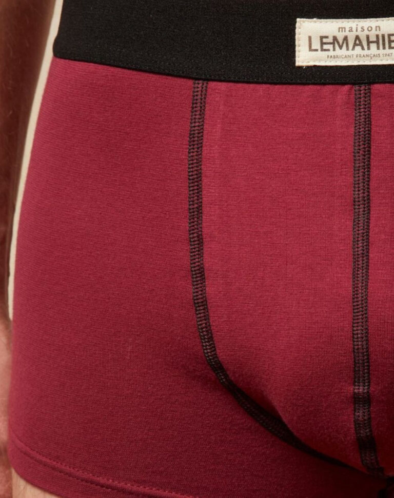Lemahieu - Boxer court en Coton BIO - Grenat/Noir - Homme