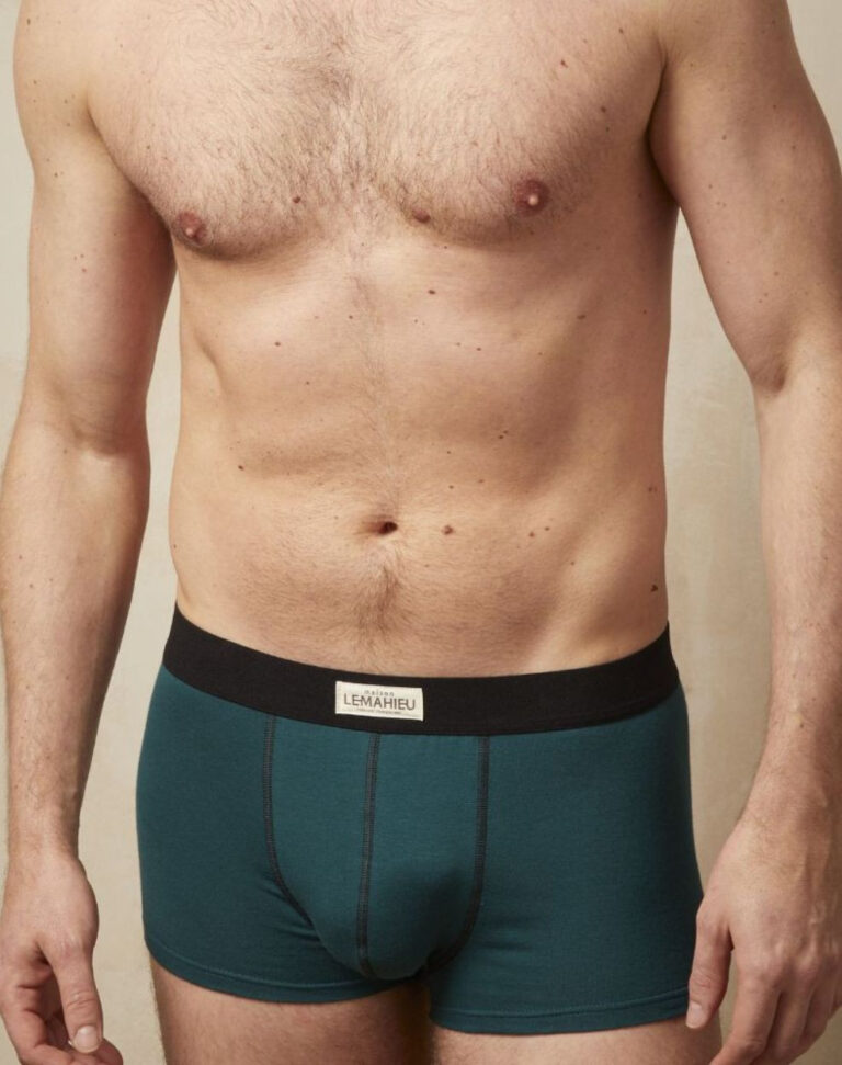Lemahieu - Boxer court en Coton BIO - Vert cyprès / Noir - Homme