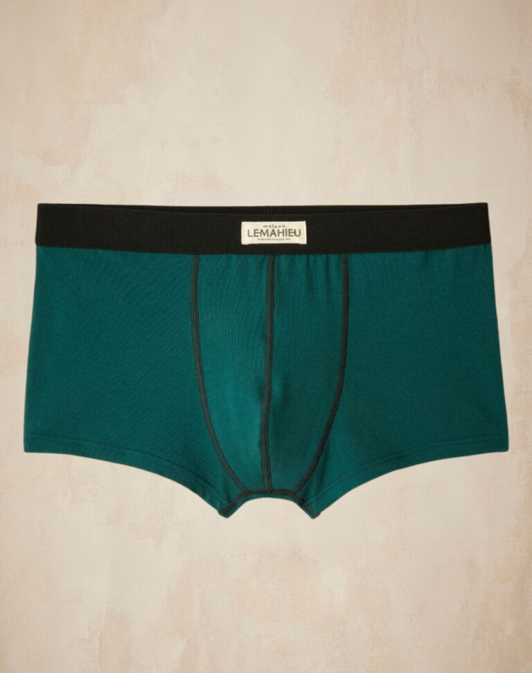 Lemahieu - Boxer court en Coton BIO - Vert cyprès / Noir - Homme