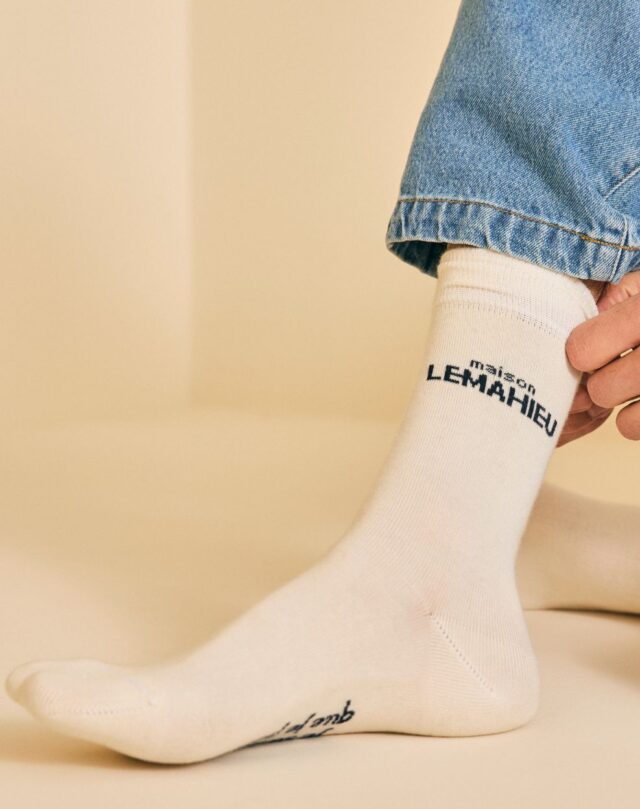 Lemahieu - Chaussettes unisexe - mi - hautes - Ecru / Marine - Blanc - Unisexe