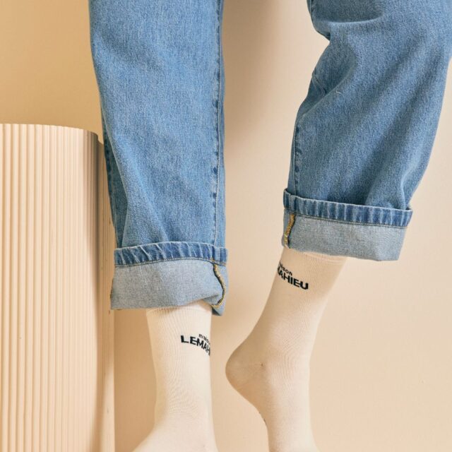 Lemahieu - Chaussettes unisexe - mi - hautes - Ecru / Marine - Blanc - Unisexe