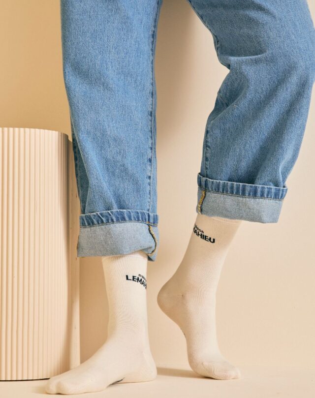 Lemahieu - Chaussettes unisexe - mi - hautes - Ecru / Marine - Blanc - Unisexe