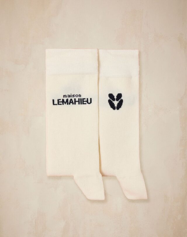 Lemahieu - Chaussettes unisexe - mi - hautes - Ecru / Marine - Blanc - Unisexe