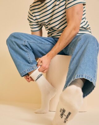 Maison Lemahieu - Chaussettes unisexe – mi – hautes – Ecru / Marine – Blanc – Unisexe