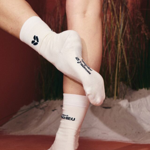 Lemahieu - Chaussettes unisexe - mi - hautes - Ecru / Marine - Blanc - Unisexe