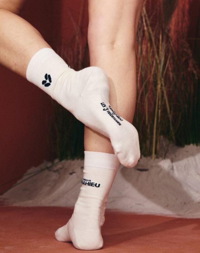 Lemahieu - Chaussettes unisexe - mi - hautes - Ecru / Marine - Blanc - Unisexe