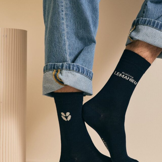 Lemahieu - Chaussettes unisexe - mi- hautes - Marine / Ecru - Blanc - Unisexe