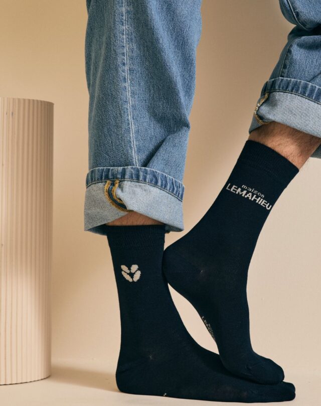 Lemahieu - Chaussettes unisexe - mi- hautes - Marine / Ecru - Blanc - Unisexe