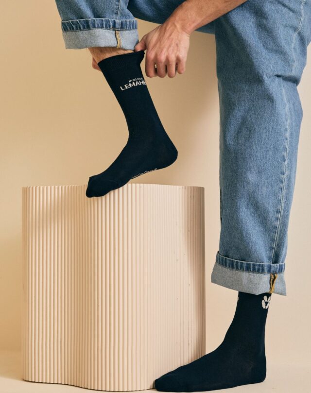 Lemahieu - Chaussettes unisexe - mi- hautes - Marine / Ecru - Blanc - Unisexe