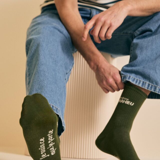 Lemahieu - Chaussettes unisexe Tennis  - Kaki / Ecru - Blanc - Unisexe