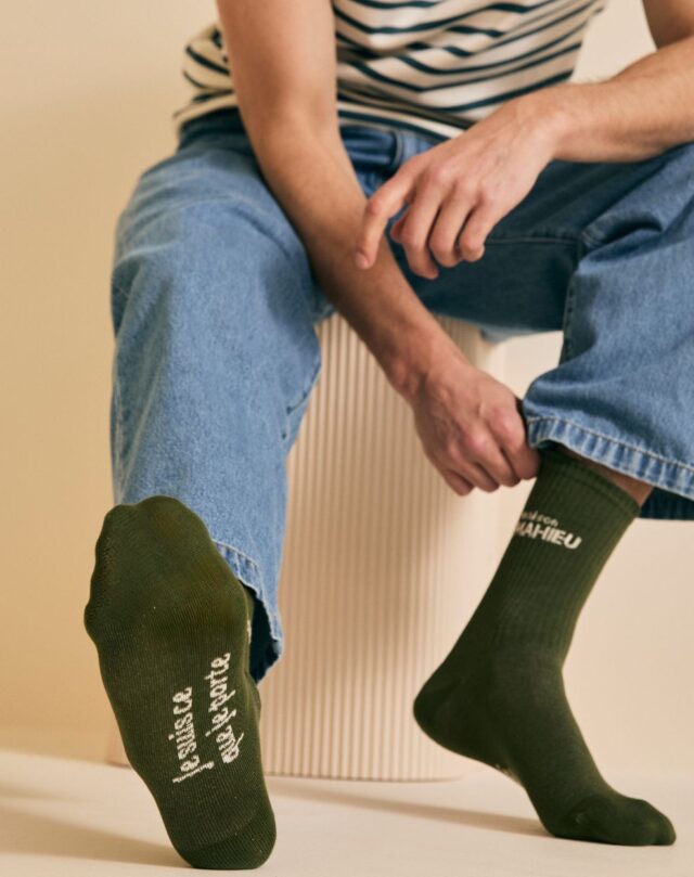 Lemahieu - Chaussettes unisexe Tennis  - Kaki / Ecru - Blanc - Unisexe