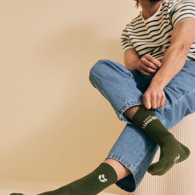 Lemahieu - Chaussettes unisexe Tennis  - Kaki / Ecru - Blanc - Unisexe