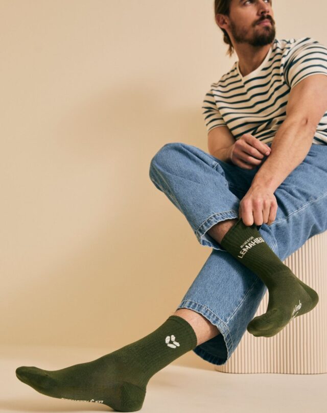 Lemahieu - Chaussettes unisexe Tennis  - Kaki / Ecru - Blanc - Unisexe