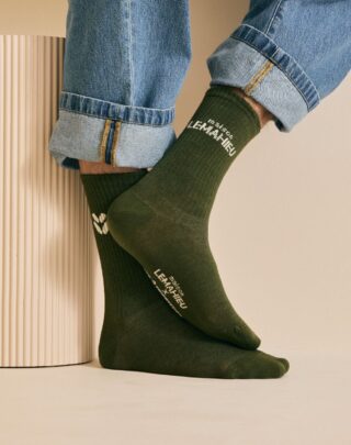 Maison Lemahieu - Chaussettes unisexe Tennis  – Kaki / Ecru – Blanc – Unisexe