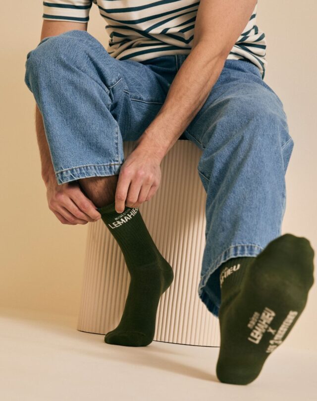 Lemahieu - Chaussettes unisexe Tennis  - Kaki / Ecru - Blanc - Unisexe