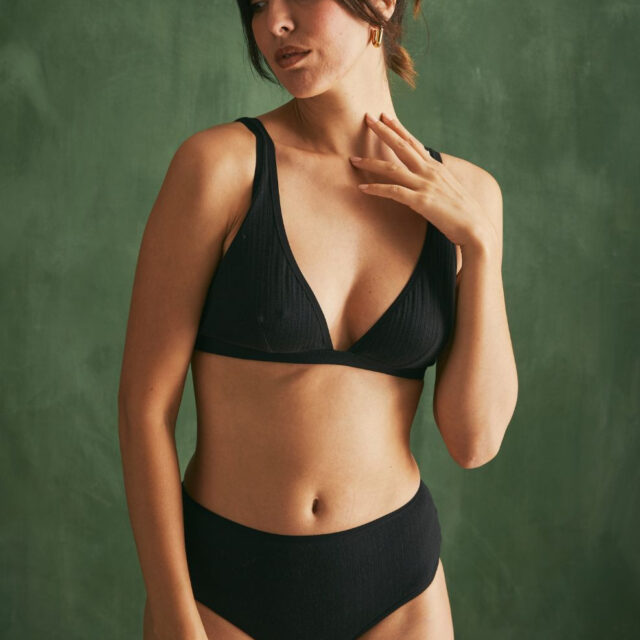 Lemahieu - Culotte taille haute en Coton BIO côtelé - Noir - Femme