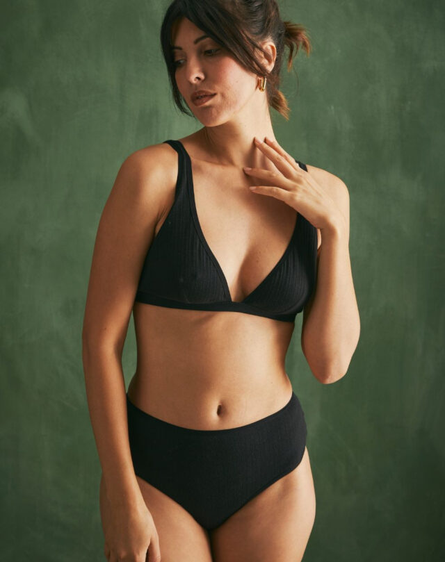 Lemahieu - Culotte taille haute en Coton BIO côtelé - Noir - Femme