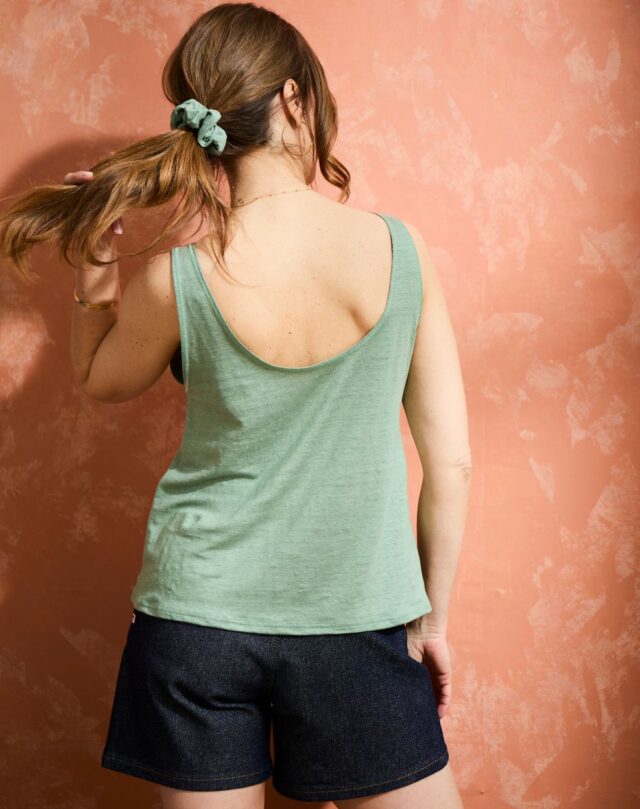 Lemahieu - Débardeur recto-verso 100% Lin - Sauge - Femme