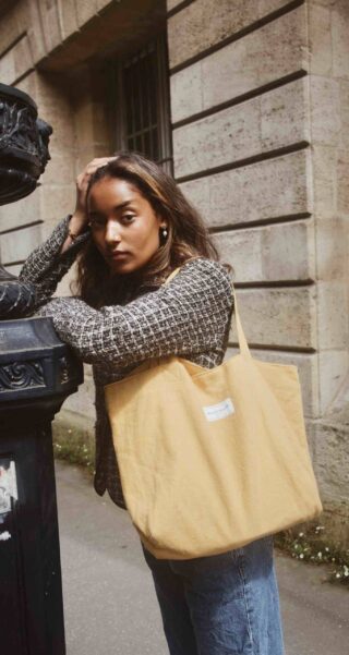 MAISON MALLOW - Sac Cabas Medium Lin Jaune Moutarde