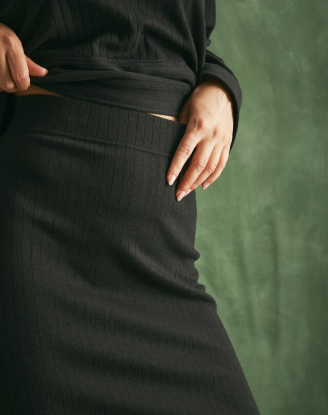 Lemahieu - Jupe midi laine et coton - Noir - Femme