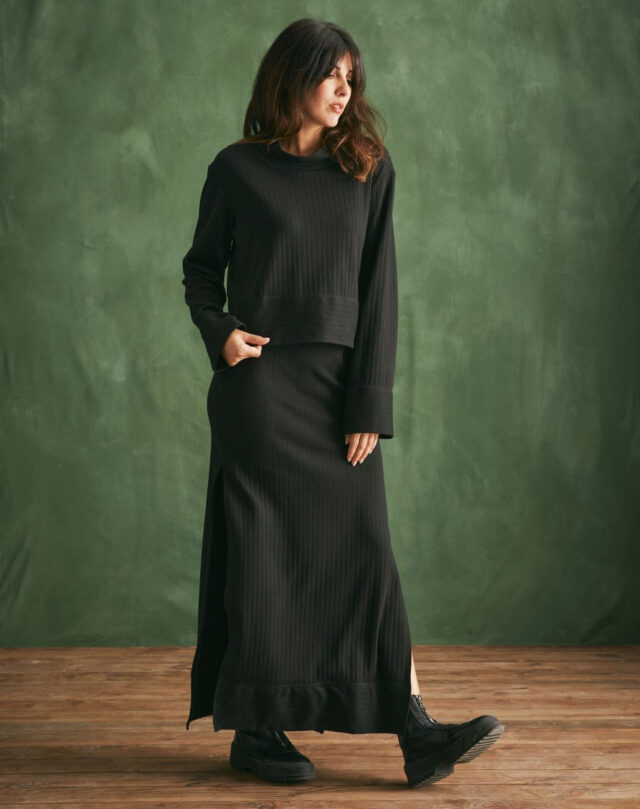 Lemahieu - Jupe midi laine et coton - Noir - Femme