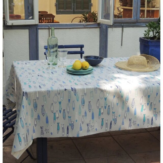 Fleur de Soleil - Nappe enduite Poissons océan