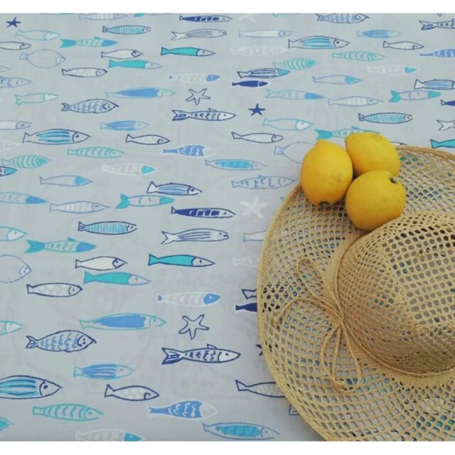 Fleur de Soleil - Nappe enduite Poissons océan