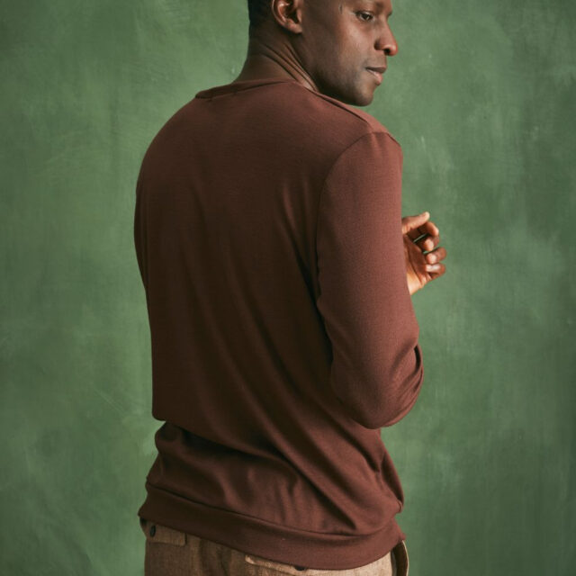 Lemahieu - Pull col V 100% Laine mérinos - Chocolat - Homme