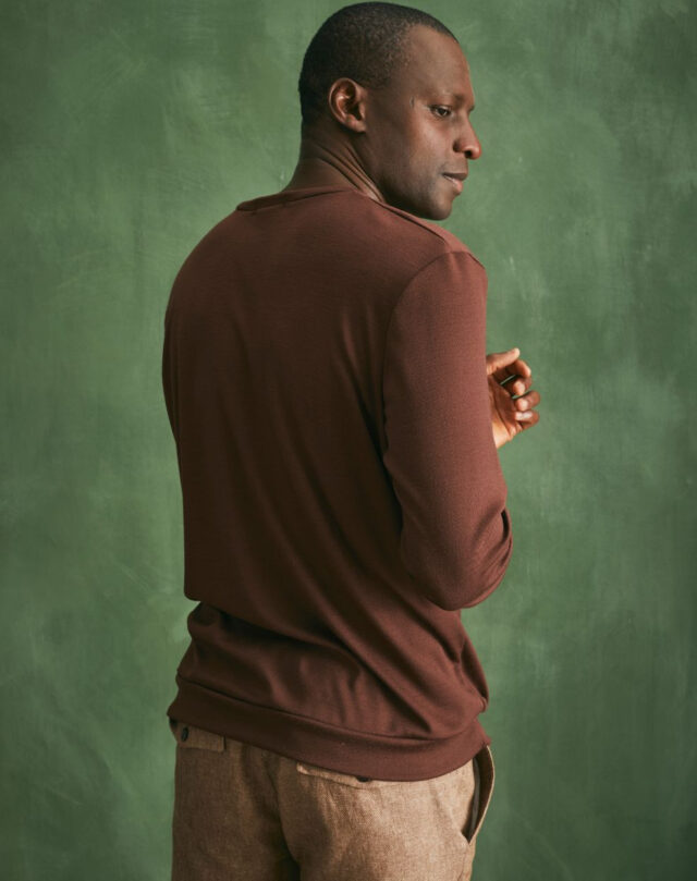 Lemahieu - Pull col V 100% Laine mérinos - Chocolat - Homme