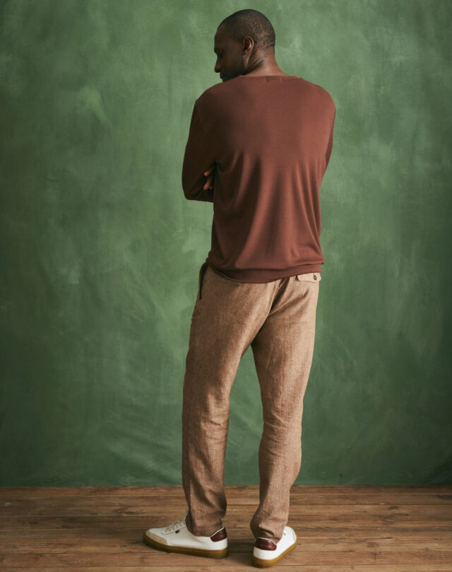 Lemahieu - Pull col V 100% Laine mérinos - Chocolat - Homme